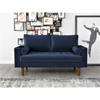 Causeuse capitonnée en velours de style Mid-Century avec pieds en bois et traversins