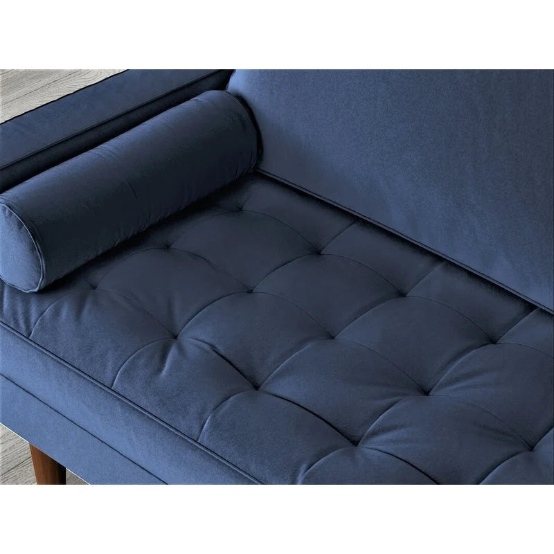 Causeuse capitonnée en velours de style Mid-Century avec pieds en bois et traversins