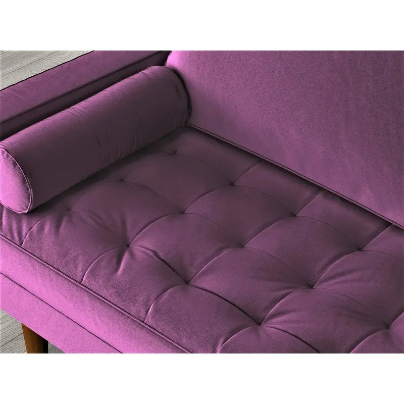 Causeuse capitonnée en velours de style Mid-Century avec pieds en bois et traversins