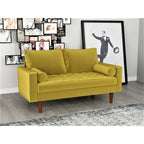 Causeuse capitonnée en velours de style Mid-Century avec pieds en bois et traversins