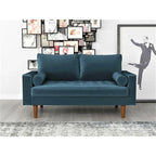 Causeuse capitonnée en velours de style Mid-Century avec pieds en bois et traversins