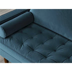 Causeuse capitonnée en velours de style Mid-Century avec pieds en bois et traversins