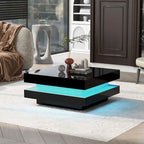 Table basse carrée à 2 niveaux design minimaliste laqué avec lumières LED 16 couleurs enfichables pour salon