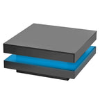 Table basse carrée à 2 niveaux design minimaliste laqué avec lumières LED 16 couleurs enfichables pour salon