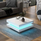 Table basse carrée à 2 niveaux design minimaliste laqué avec lumières LED 16 couleurs enfichables pour salon