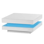 Table basse carrée à 2 niveaux design minimaliste laqué avec lumières LED 16 couleurs enfichables pour salon