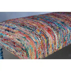 Banc bohème rembourré à rayures arc-en-ciel de 119 cm avec pieds bleus | 119x46x41 cm