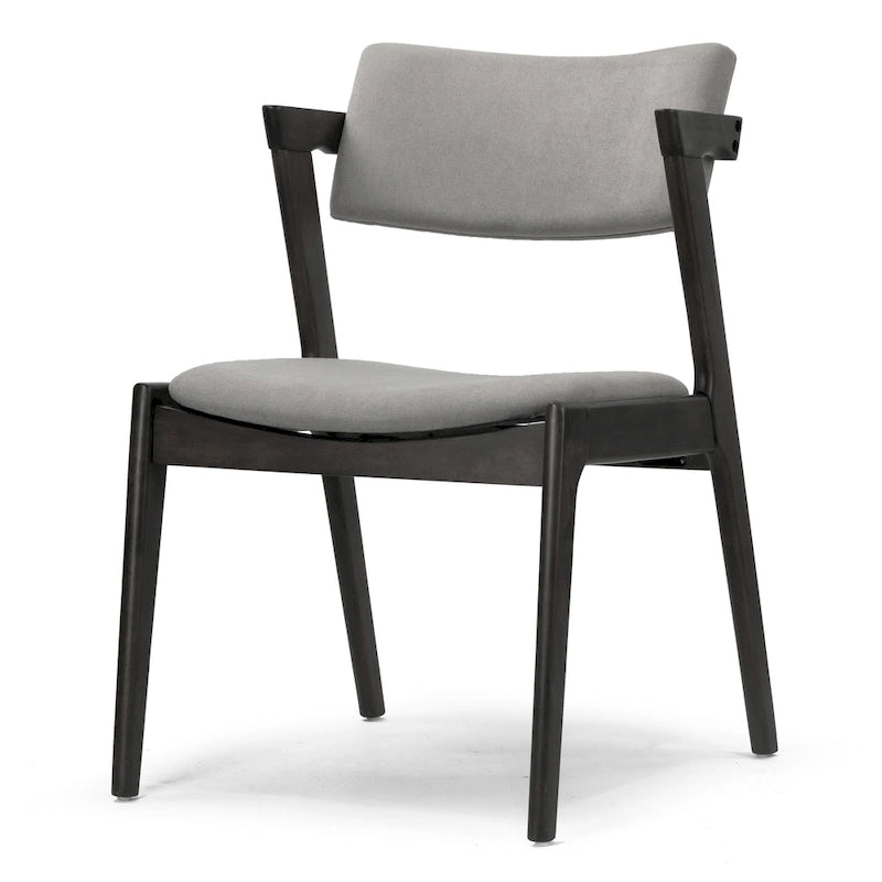 Lot de 2 fauteuils rétro modernes en bois noir | Tissu gris clair | Hévéa