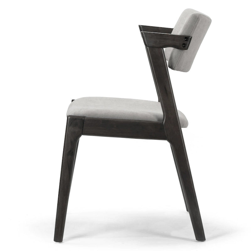 Lot de 2 fauteuils rétro modernes en bois noir | Tissu gris clair | Hévéa