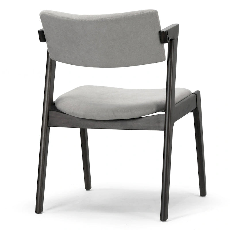 Lot de 2 fauteuils rétro modernes en bois noir | Tissu gris clair | Hévéa