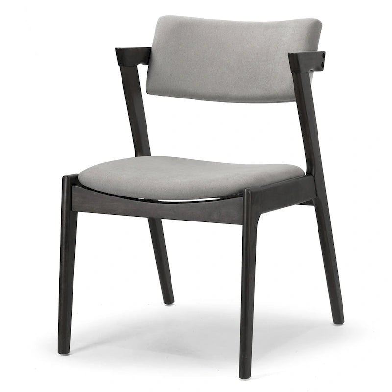 Lot de 2 fauteuils rétro modernes en bois noir | Tissu gris clair | Hévéa