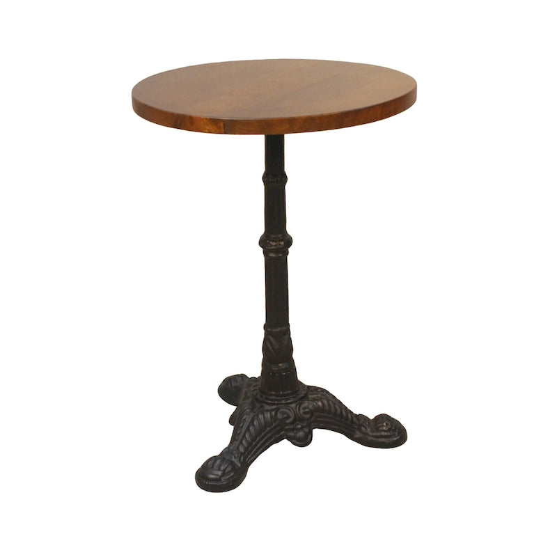 Table d'appoint bistro parisienne | Piétement en fonte et plateau en bois de manguier | Châtaigne/Noir