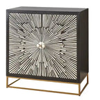 Cabinet d'appoint Art Déco à 2 portes motifs rayons de soleil | Finition ébène avec incrustations en os et résine