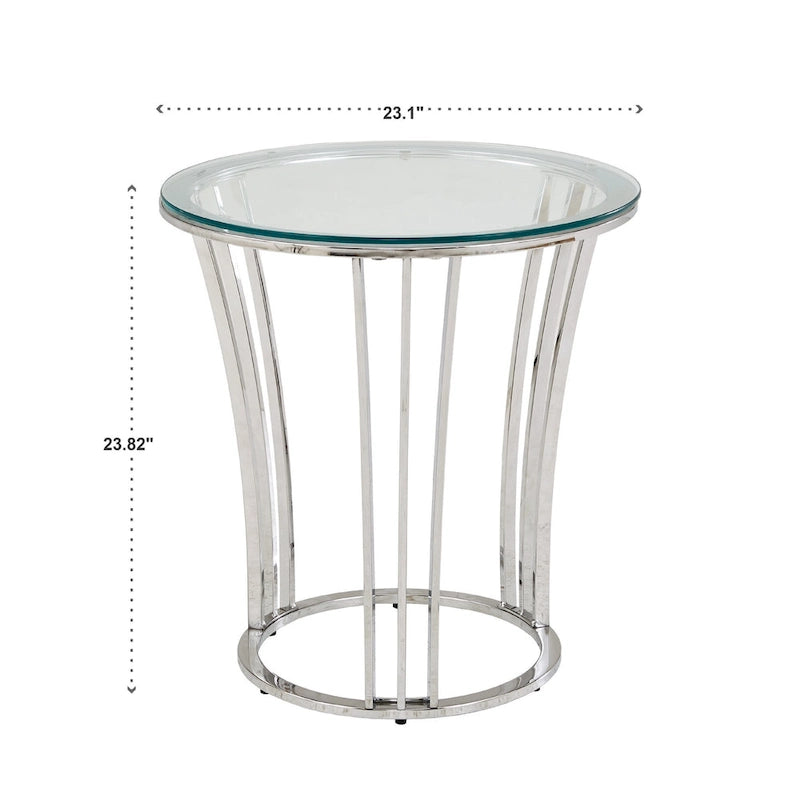 Table basse Art Déco chromée avec plateau en verre trempé de 8 mm | Ronde de 89 cm