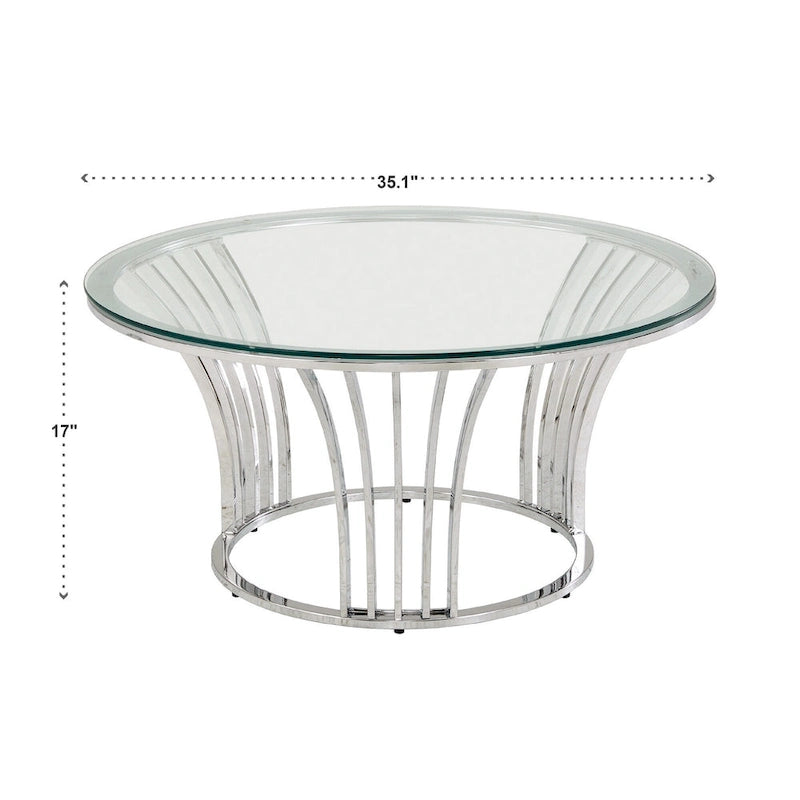 Table basse Art Déco chromée avec plateau en verre trempé de 8 mm | Ronde de 89 cm
