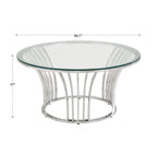 Table basse Art Déco chromée avec plateau en verre trempé de 8 mm | Ronde de 89 cm