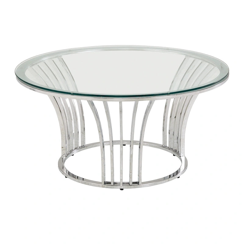 Table basse Art Déco chromée avec plateau en verre trempé de 8 mm | Ronde de 89 cm