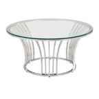 Table basse Art Déco chromée avec plateau en verre trempé de 8 mm | Ronde de 89 cm