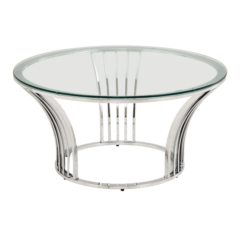 Table basse Art Déco chromée avec plateau en verre trempé de 8 mm | Ronde de 89 cm