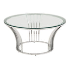 Table basse Art Déco chromée avec plateau en verre trempé de 8 mm | Ronde de 89 cm