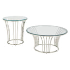 Table basse Art Déco chromée avec plateau en verre trempé de 8 mm | Ronde de 89 cm