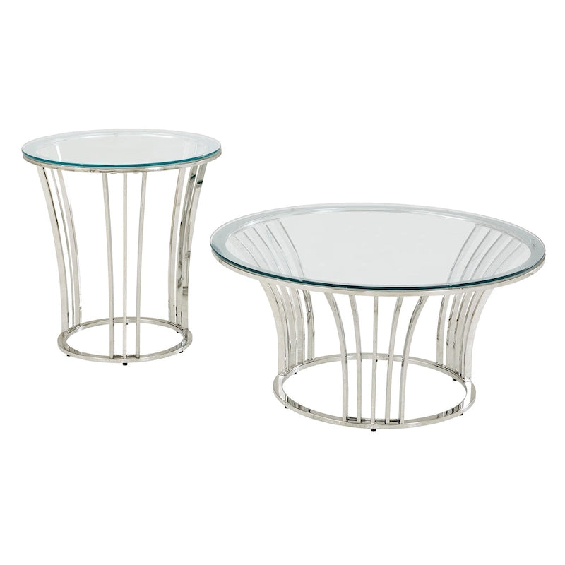Table basse Art Déco chromée avec plateau en verre trempé de 8 mm | Ronde de 89 cm