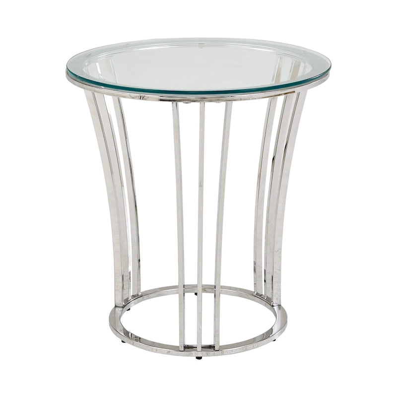 Table basse Art Déco chromée avec plateau en verre trempé de 8 mm | Ronde de 89 cm