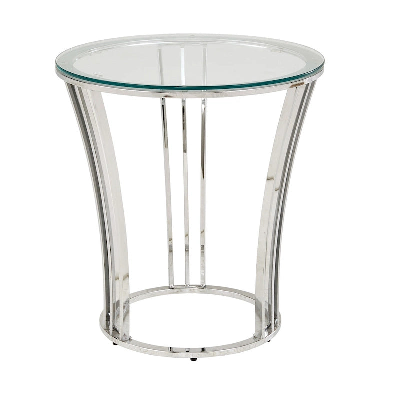 Table basse Art Déco chromée avec plateau en verre trempé de 8 mm | Ronde de 89 cm