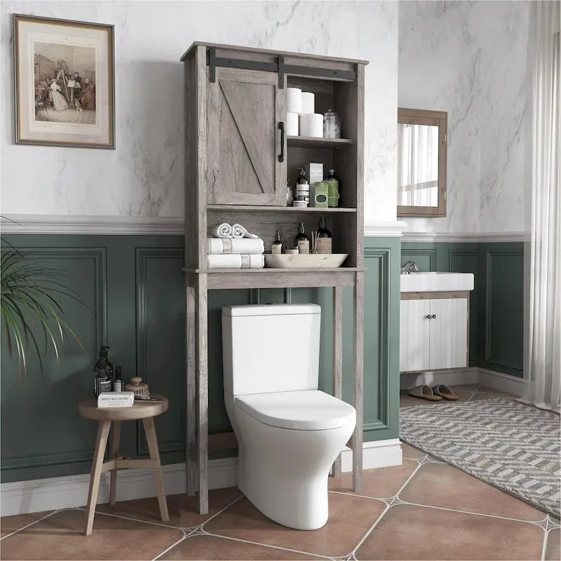 Meuble de rangement WC avec porte coulissante | 66,54H x 27,17W x 9,06P