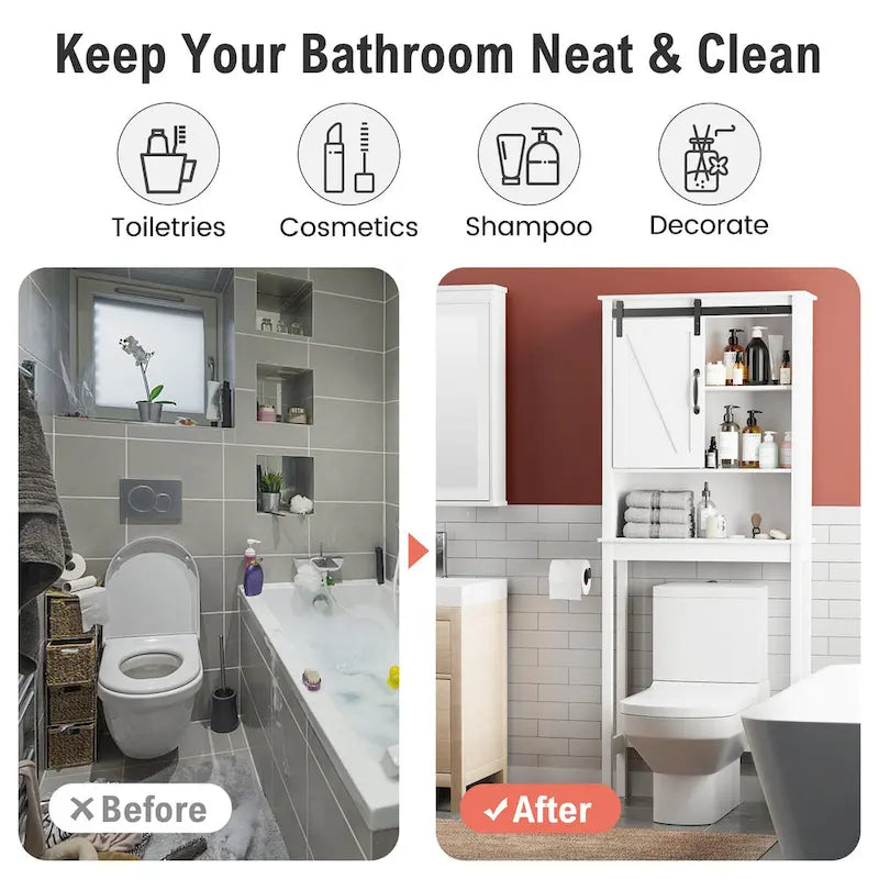 Meuble de rangement WC avec porte coulissante | 66,54H x 27,17W x 9,06P