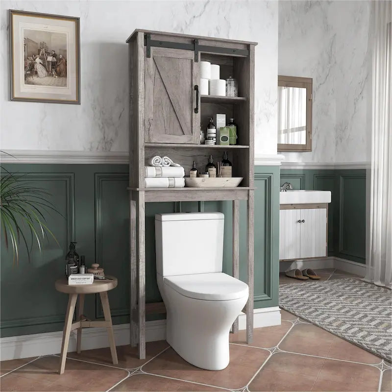 Meuble de rangement WC avec porte coulissante | 66,54H x 27,17W x 9,06P