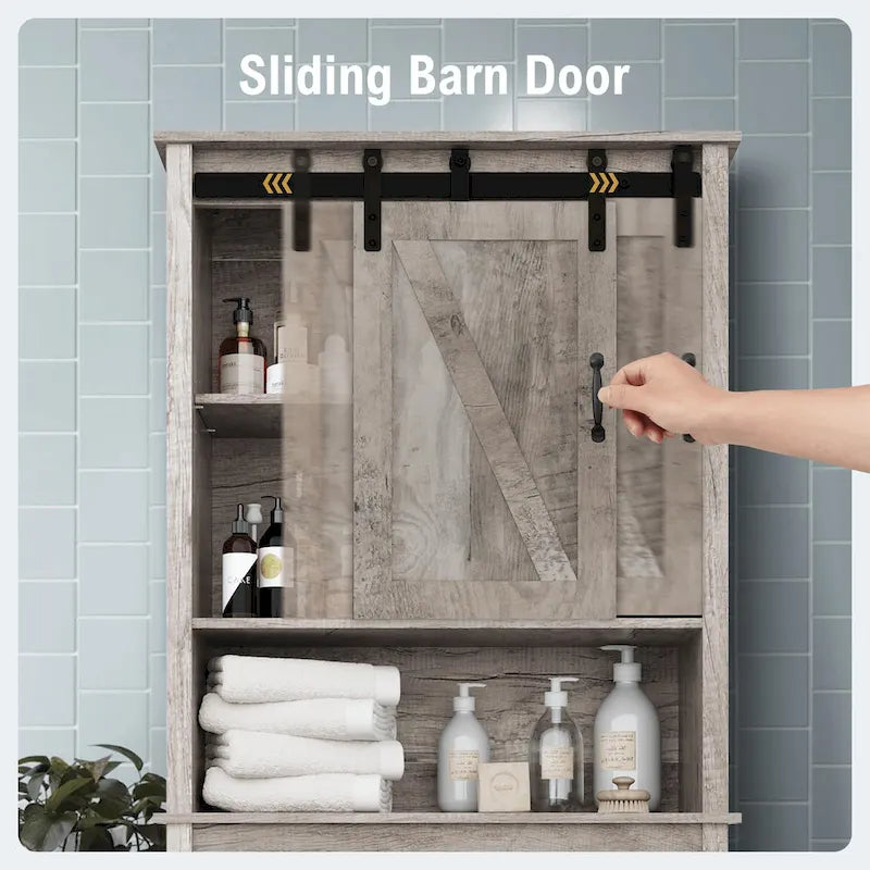 Meuble de rangement WC avec porte coulissante | 66,54H x 27,17W x 9,06P