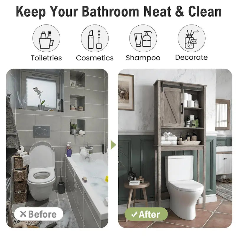 Meuble de rangement WC avec porte coulissante | 66,54H x 27,17W x 9,06P