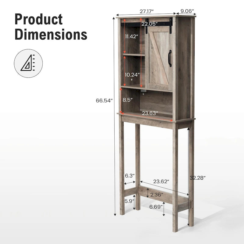 Meuble de rangement WC avec porte coulissante | 66,54H x 27,17W x 9,06P
