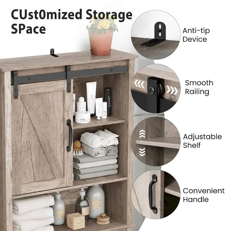 Meuble de rangement WC avec porte coulissante | 66,54H x 27,17W x 9,06P