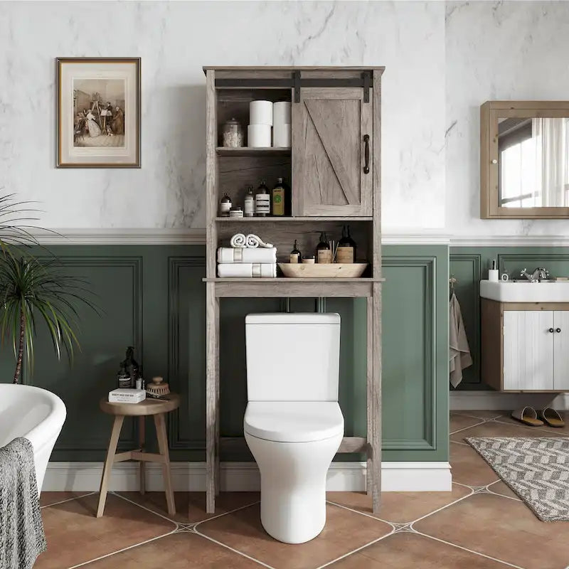 Meuble de rangement WC avec porte coulissante | 66,54H x 27,17W x 9,06P