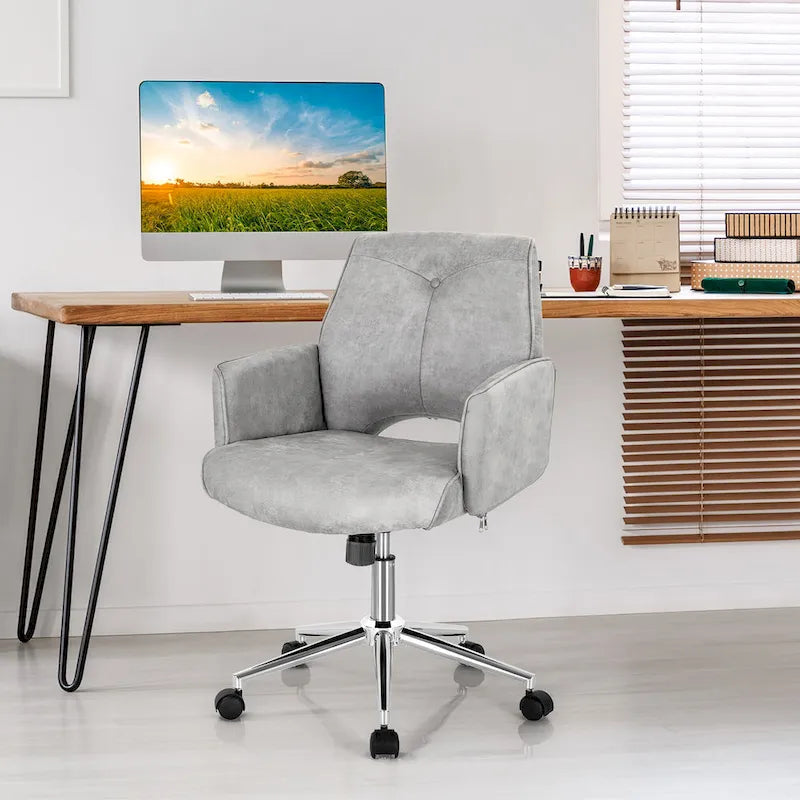 Fauteuil de bureau moderne à dossier mi-hauteur capitonné en similicuir