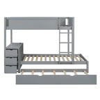 Lit superposé jumeau sur jumeau avec lit gigogne double, rangement et bureau, gris