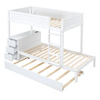 Lit superposé jumeau sur jumeau avec lit gigogne double, rangement et bureau, gris