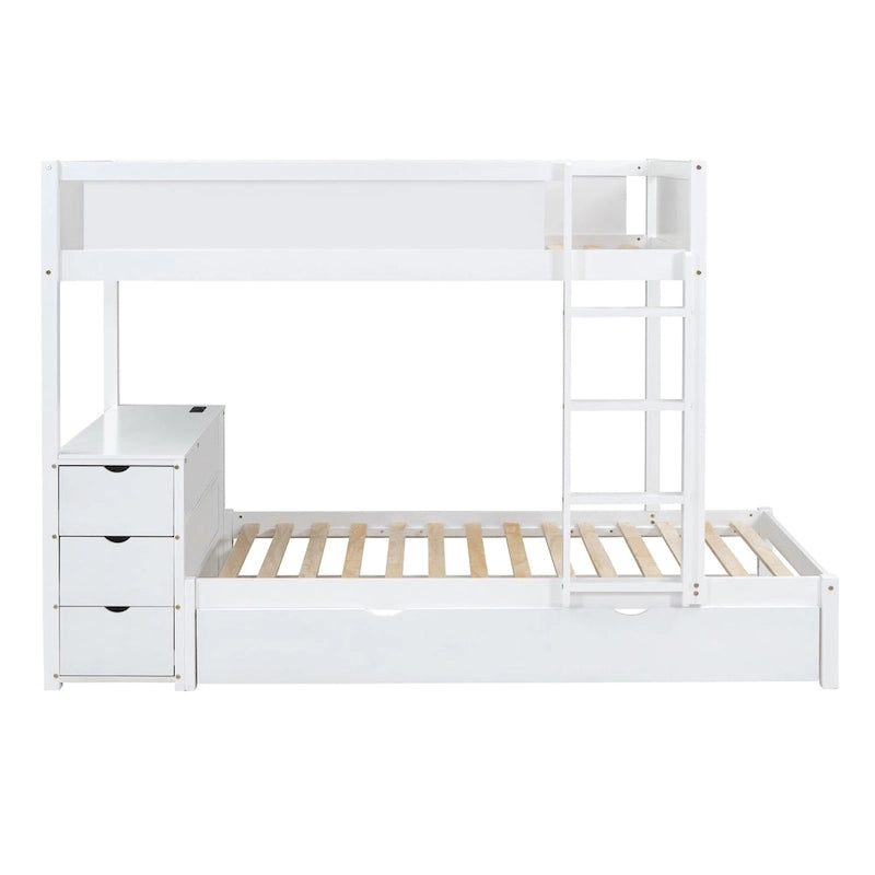 Lit superposé jumeau sur jumeau avec lit gigogne double, rangement et bureau, gris