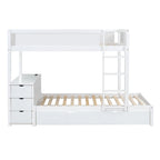 Lit superposé jumeau sur jumeau avec lit gigogne double, rangement et bureau, gris