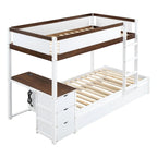Lit superposé jumeau sur jumeau avec lit gigogne double, rangement et bureau, gris