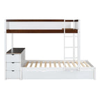 Lit superposé jumeau sur jumeau avec lit gigogne double, rangement et bureau, gris