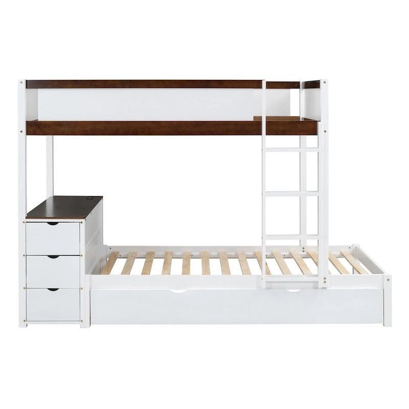 Lit superposé jumeau sur jumeau avec lit gigogne double, rangement et bureau, gris