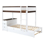 Lit superposé jumeau sur jumeau avec lit gigogne double, rangement et bureau, gris