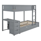 Lit superposé jumeau sur jumeau avec lit gigogne double, rangement et bureau, gris