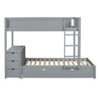 Lit superposé jumeau sur jumeau avec lit gigogne double, rangement et bureau, gris