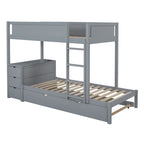 Lit superposé jumeau sur jumeau avec lit gigogne double, rangement et bureau, gris