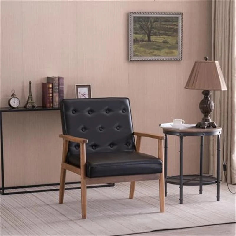 Chaise rétro moderne en similicuir noir
