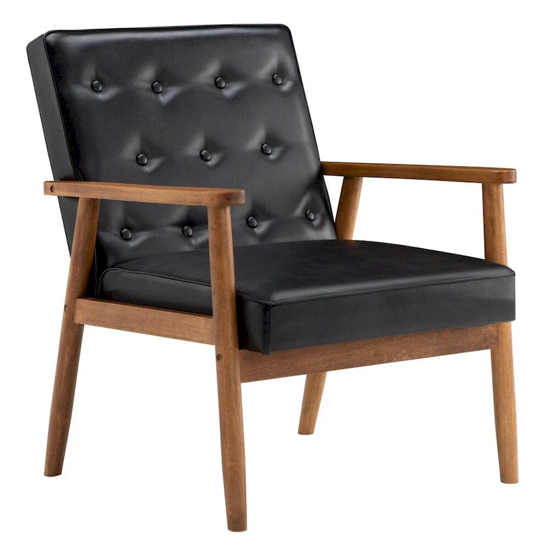 Chaise rétro moderne en similicuir noir